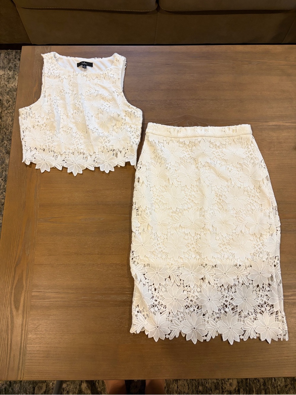 Lulu's White Floral Lace Skirt & Top